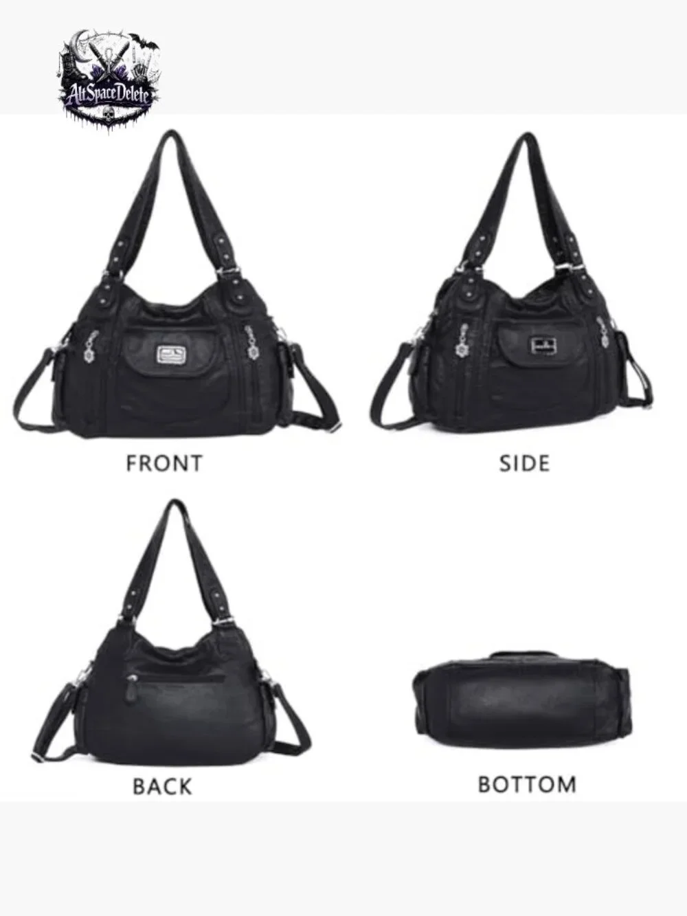 Large Hobo Tote Shoulder Bag Faux Leather Multi-Pocket Satchel Purse - Picture 4 of 7